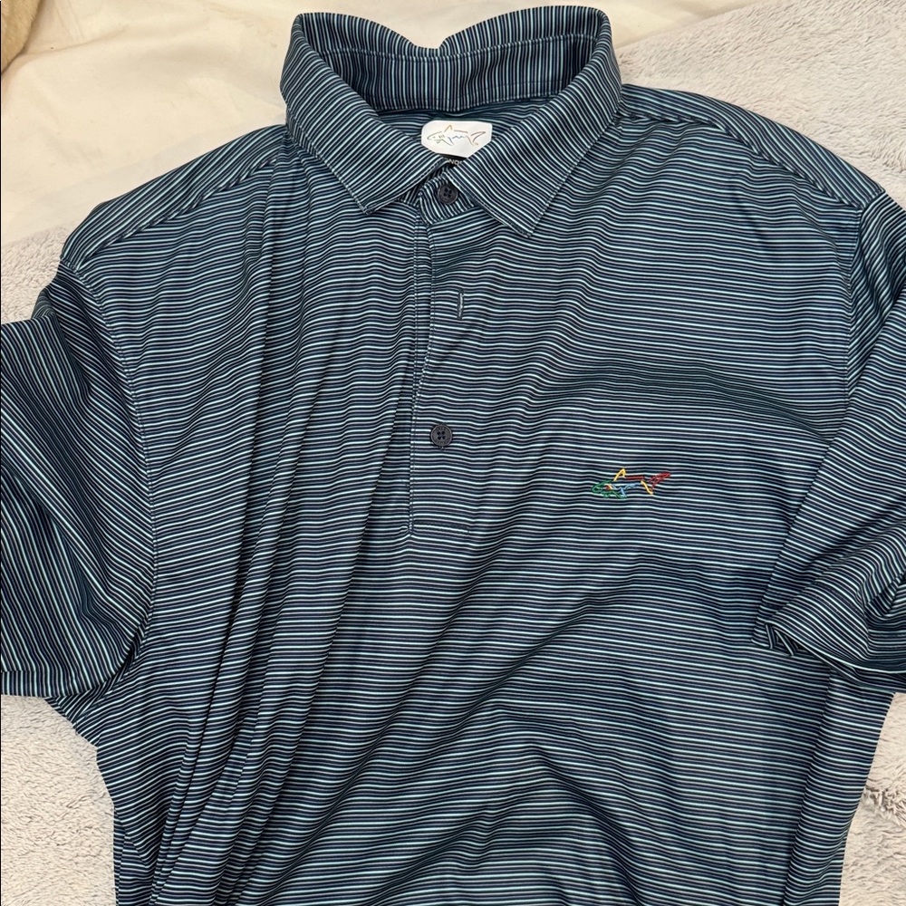 Greg Norman Collection Navy and White Striped Polo